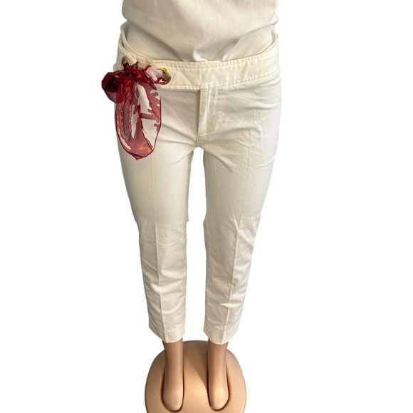 Zara White Cropped Pants with Red Scarf Tie - Picture 1 of 8